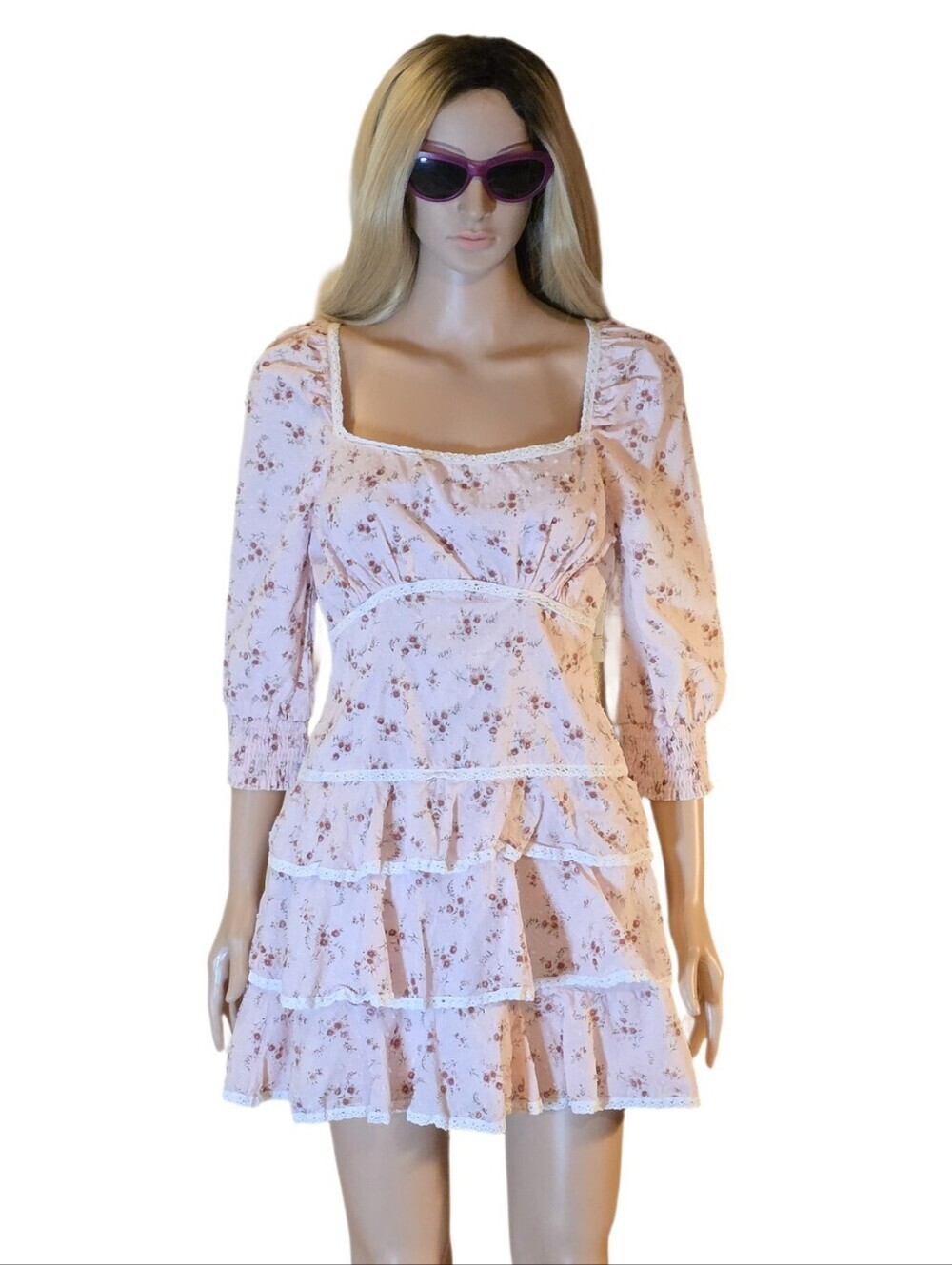 🌸 Lulus Lasting Bliss Pink Floral Ruffled Mini Dress M 🌸